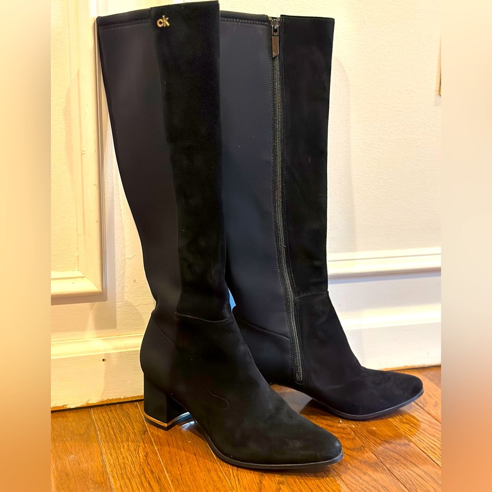 Calvin Klein Tall Sued/Stretch Boots Size US 8.5